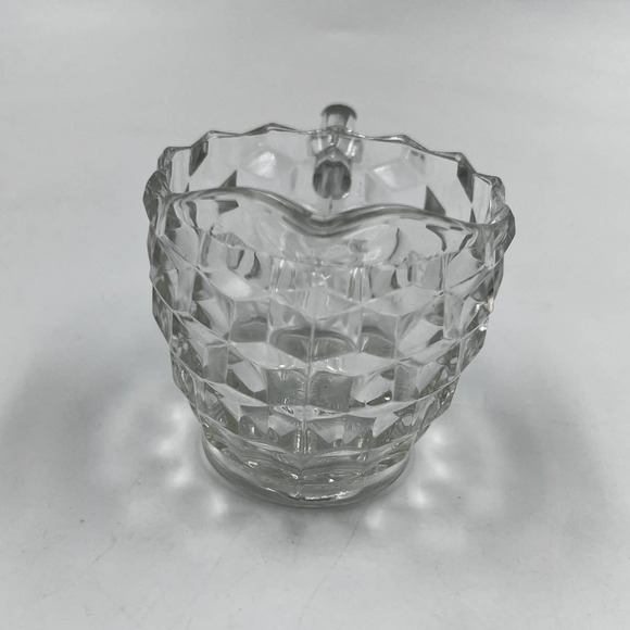 Vintage Fostoria MidCentury Modern MCM Jeannette Clear Glass Cube Creamer Dish - Picture 2 of 8